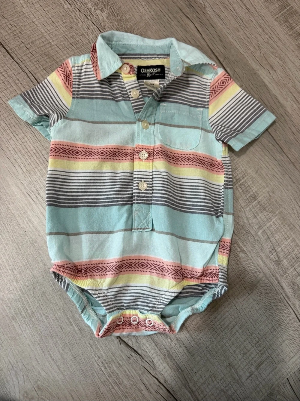 OshKosh B'gosh Mint Striped Button-Front Polo Romper
